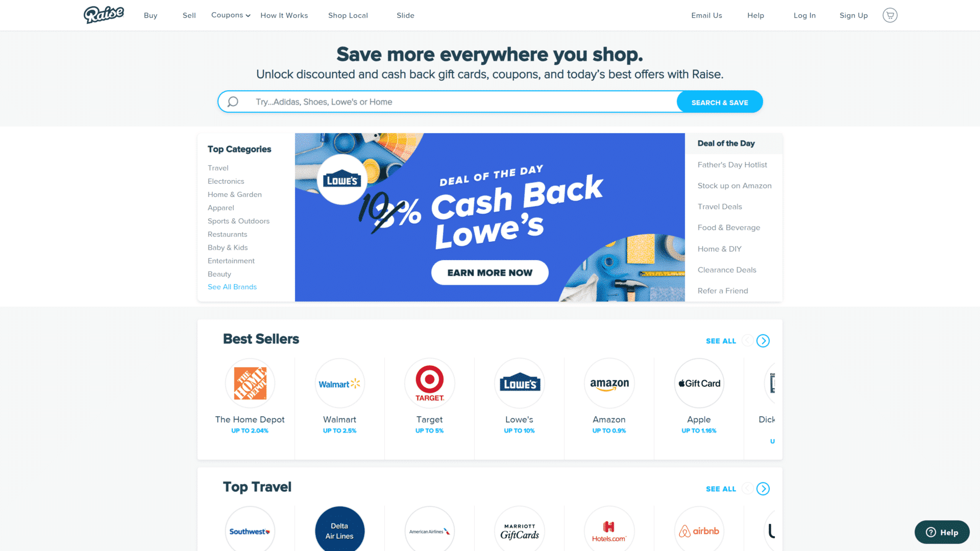 screenshot of the raise homepaage