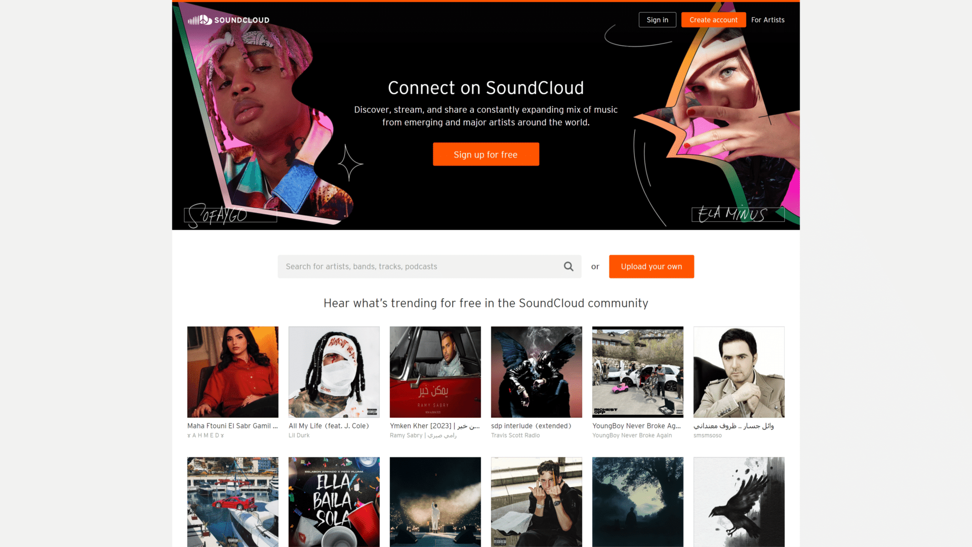 screenshot of the SoundCloud homepage