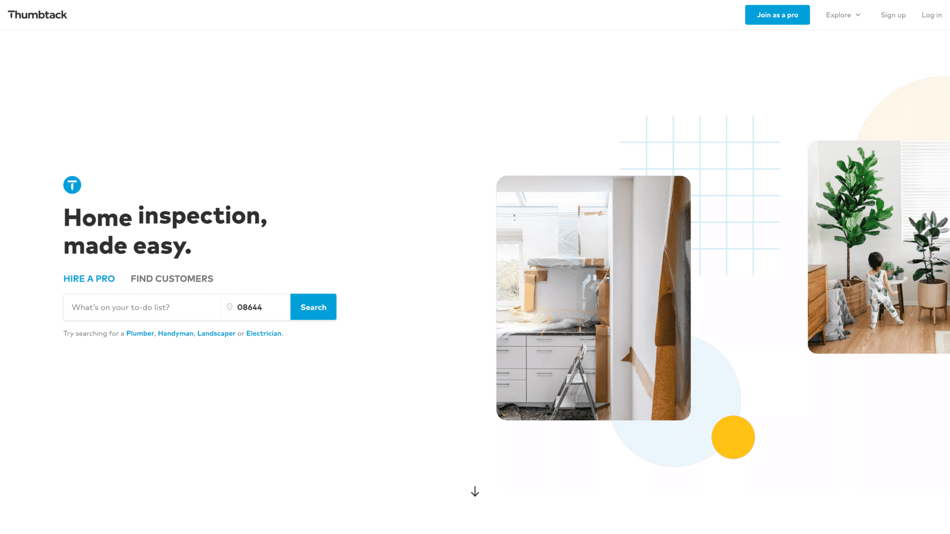 screenshot of the thumbtack homepage