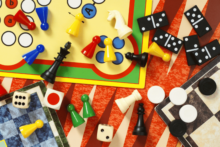 Top view of different board games