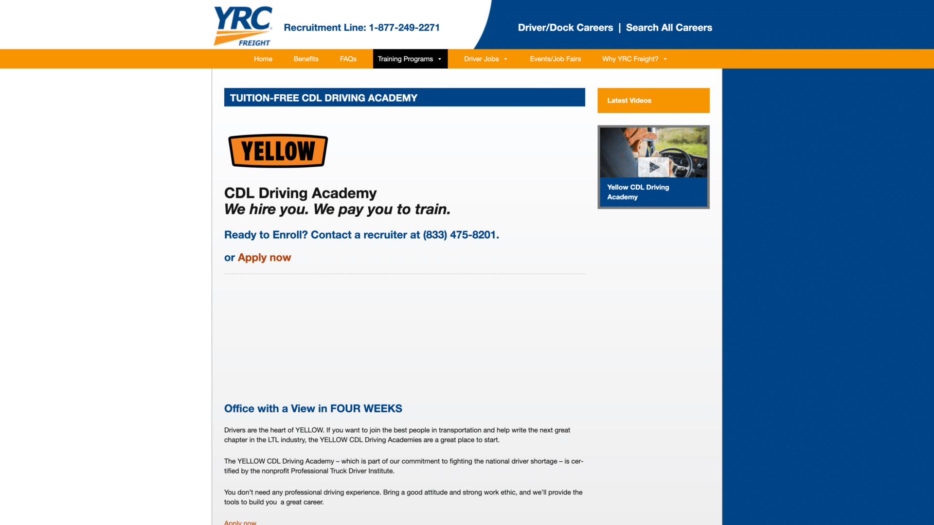 a screenshot of the YRC homepage