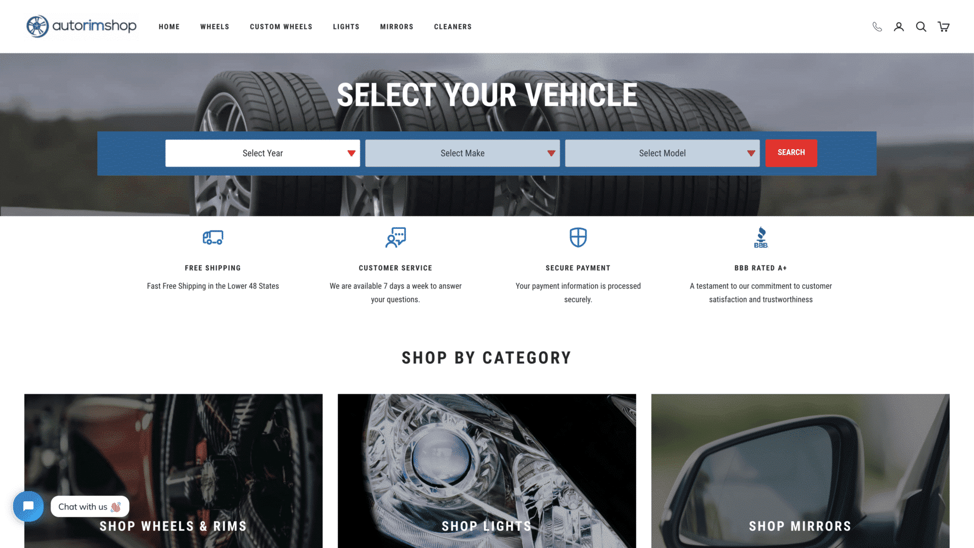 a screenshot of the autorim shop homepage