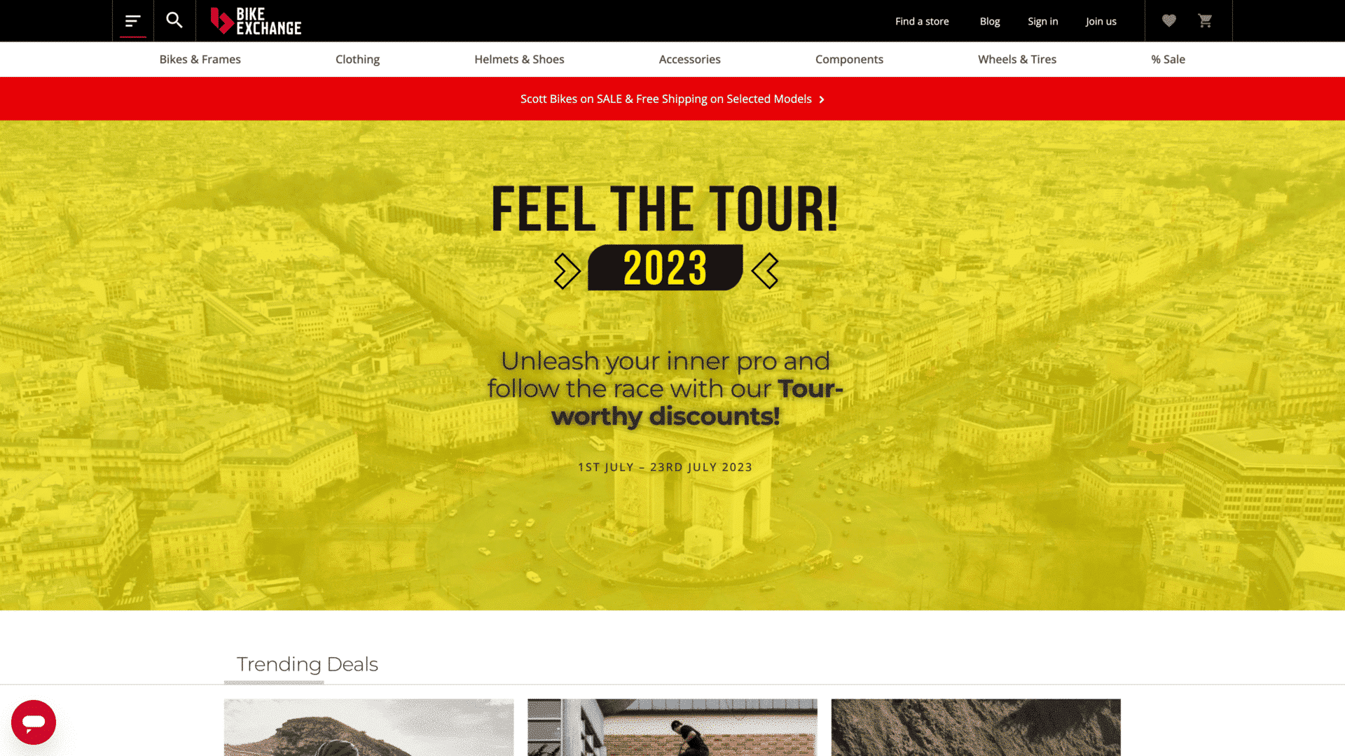 a screenshot of the bikeexchange homepage