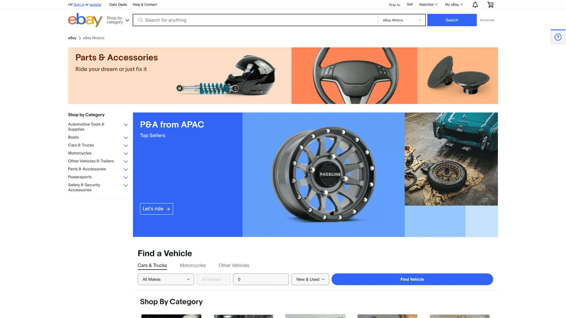 A screenshot of the eBay Motors screenshot