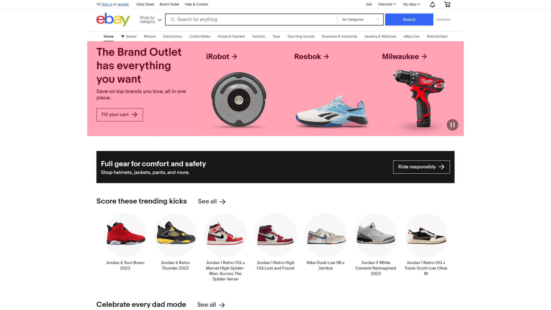 screenshot of the eBay homepage