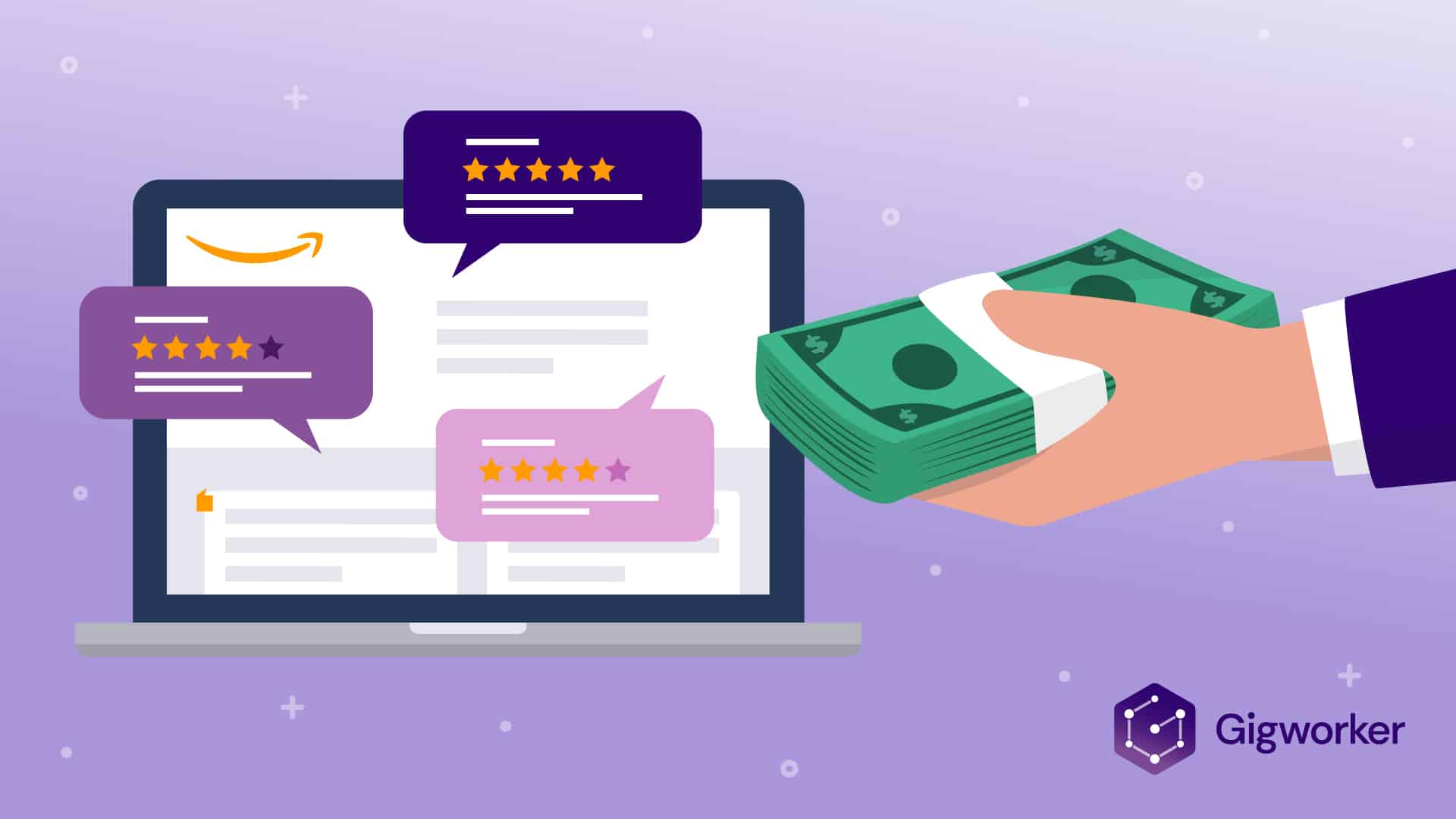 vector graphic showing an illustration of getting paid to write amazon reviews