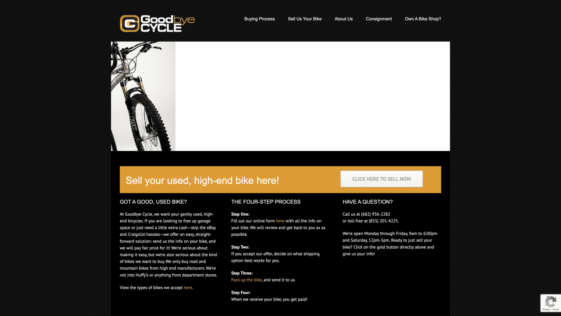 a screenshot of goodbyecycle homepage