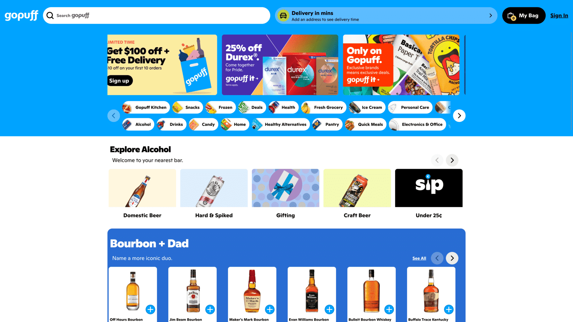 a screenshot of the gopuff homepage