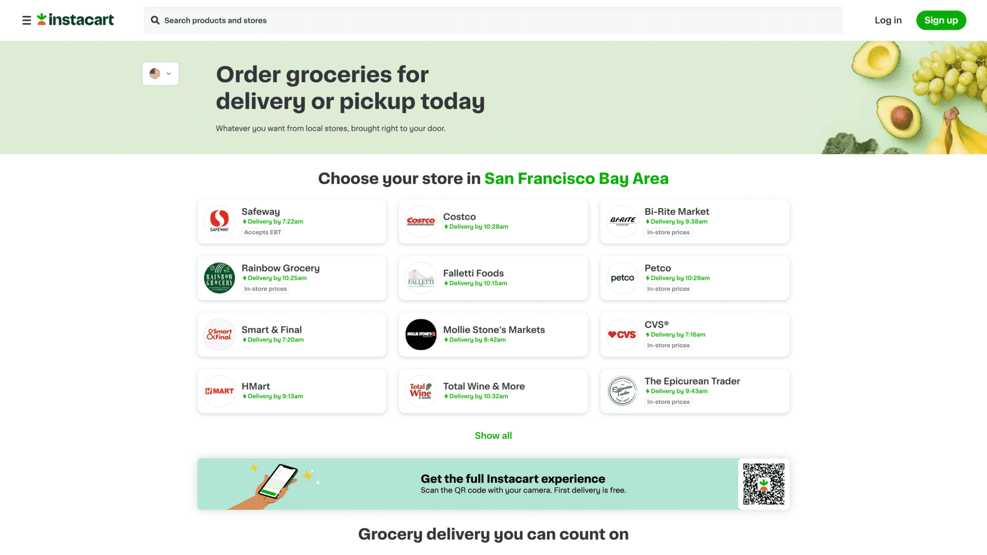A screenshot of the instacart homepage