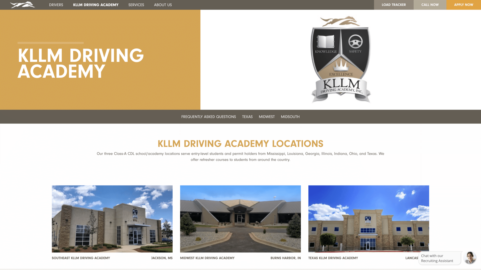 a screenshot of the kllm homepage