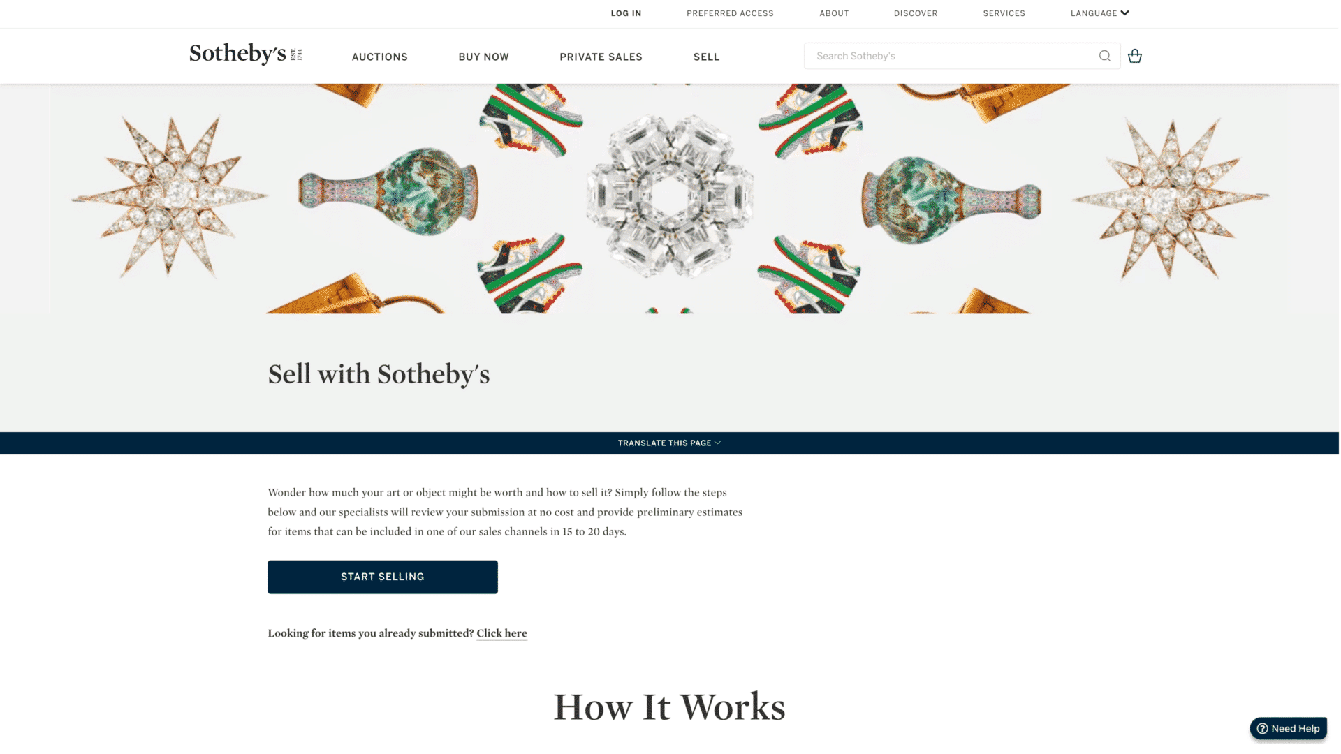 a screenshot of the sothebys homepage