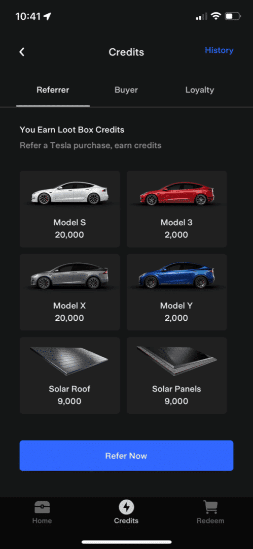 screenshot of the tesla loot box within the tesla app