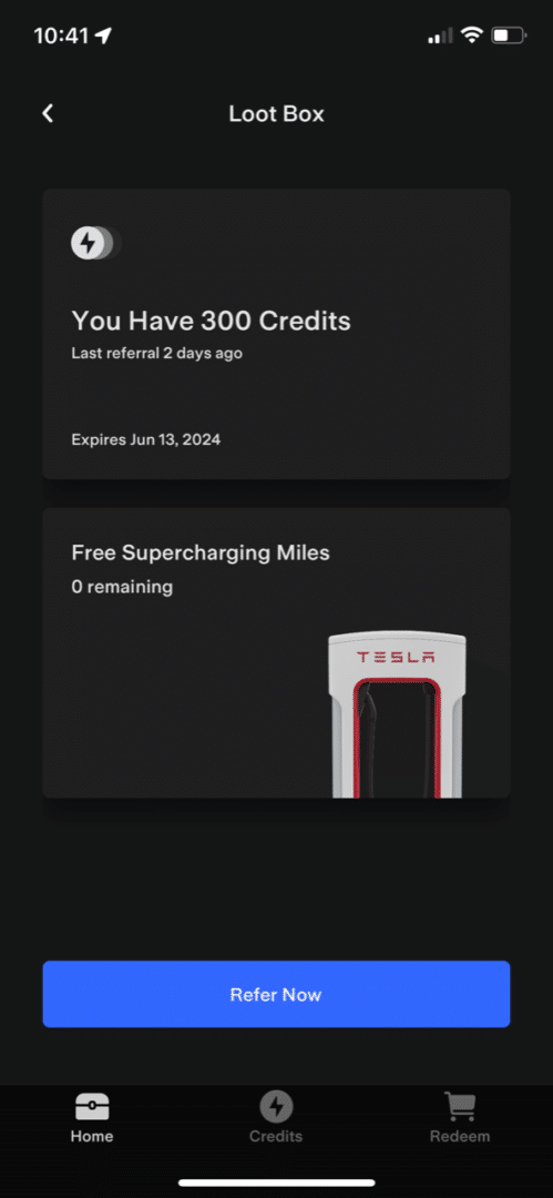 screenshot of the tesla loot box within the tesla app