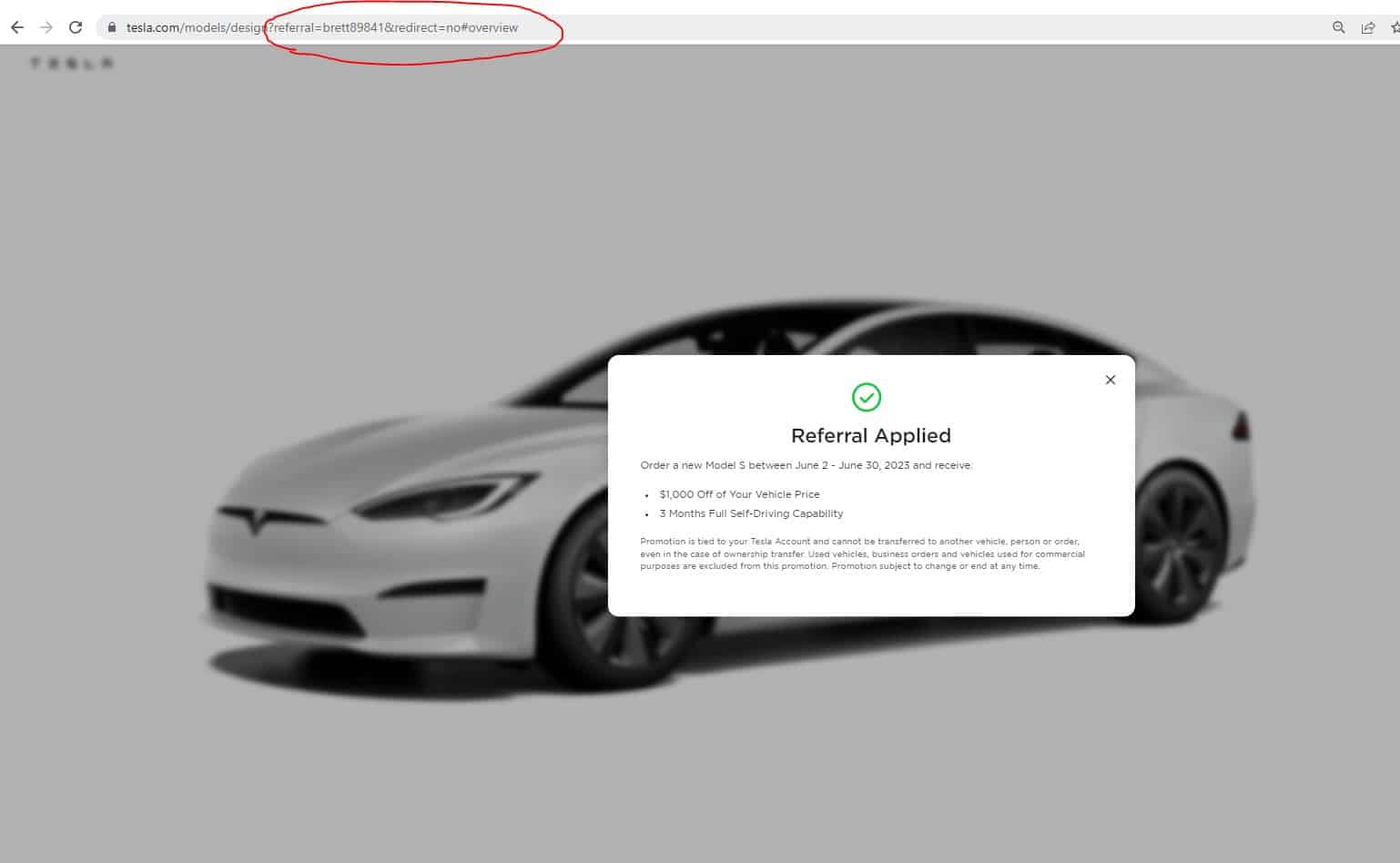 tesla referral link successfully aplied