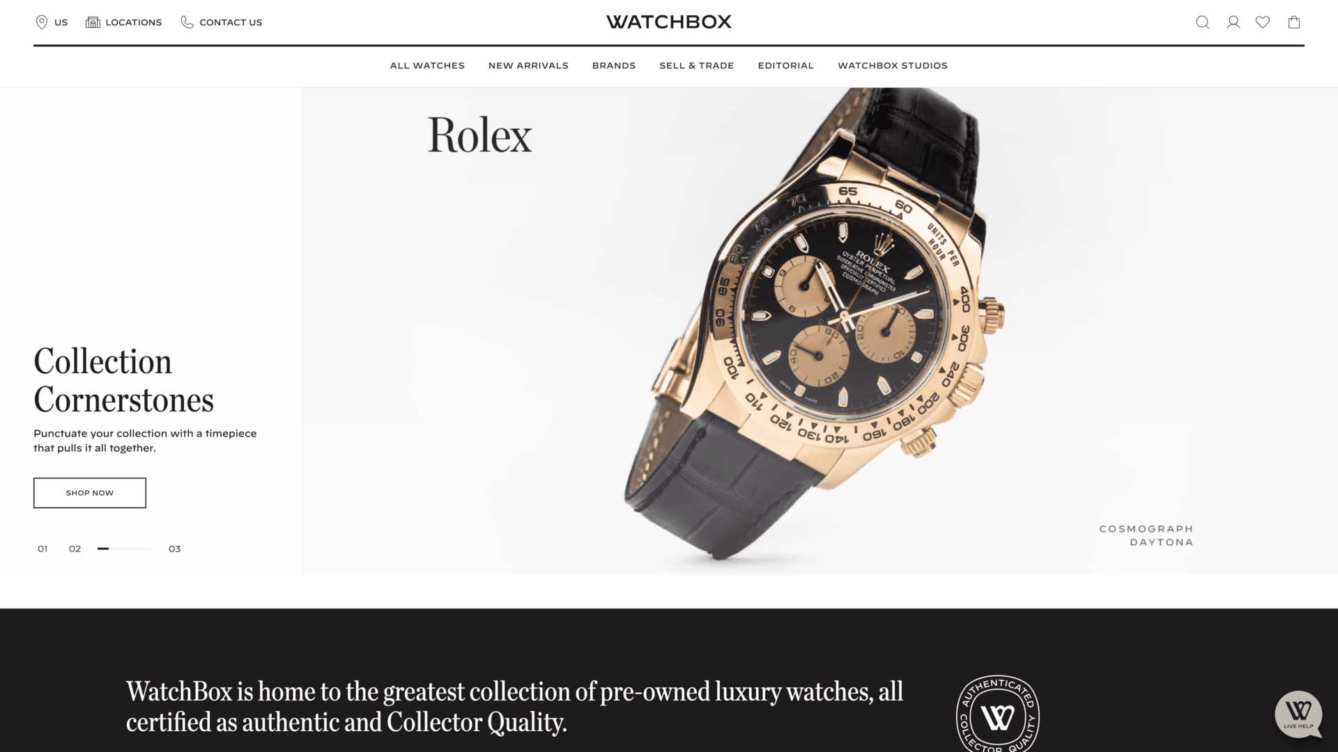 a screenshot of the watchbox homepage