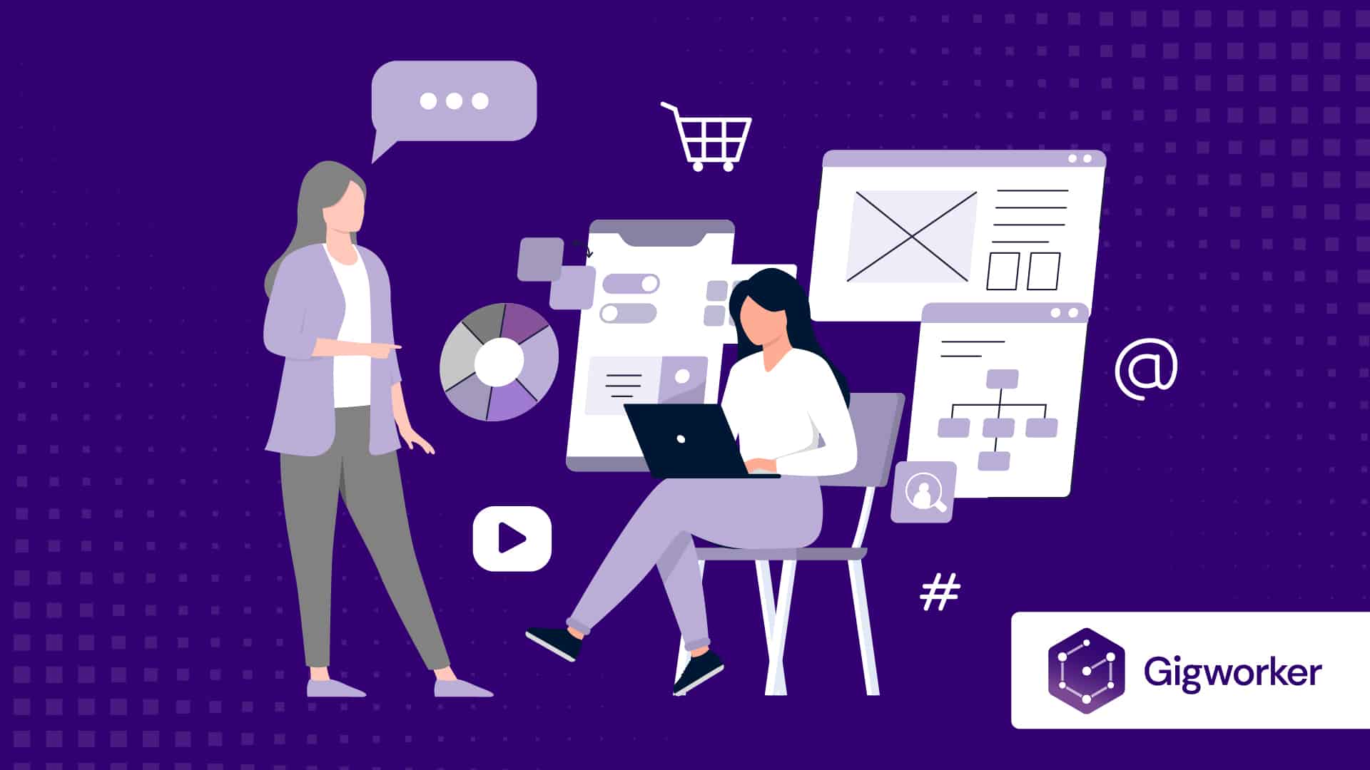 vector graphic showing an illustration of people showing where to buy online businesses