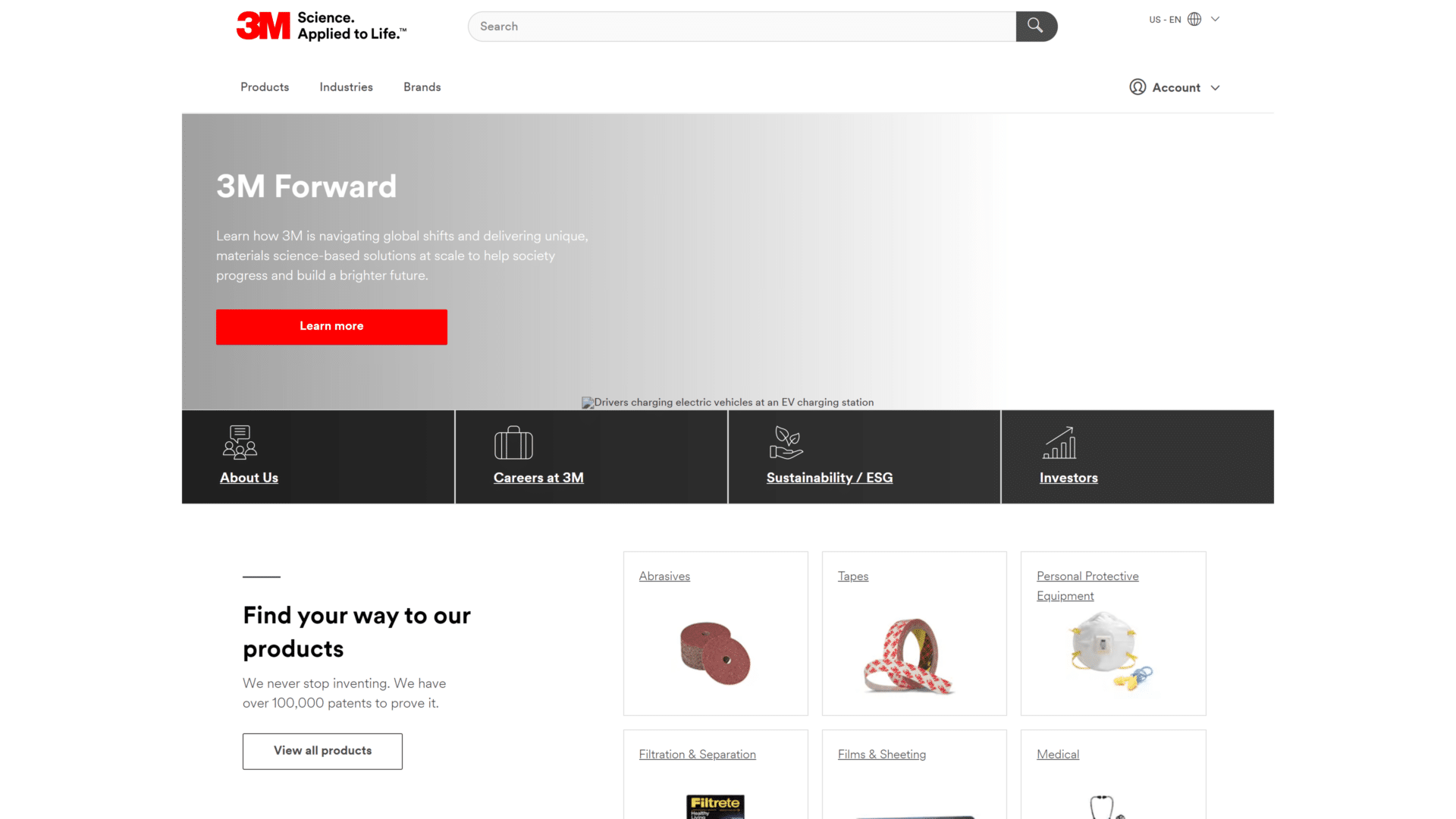 a screenshot of the 3M homepage