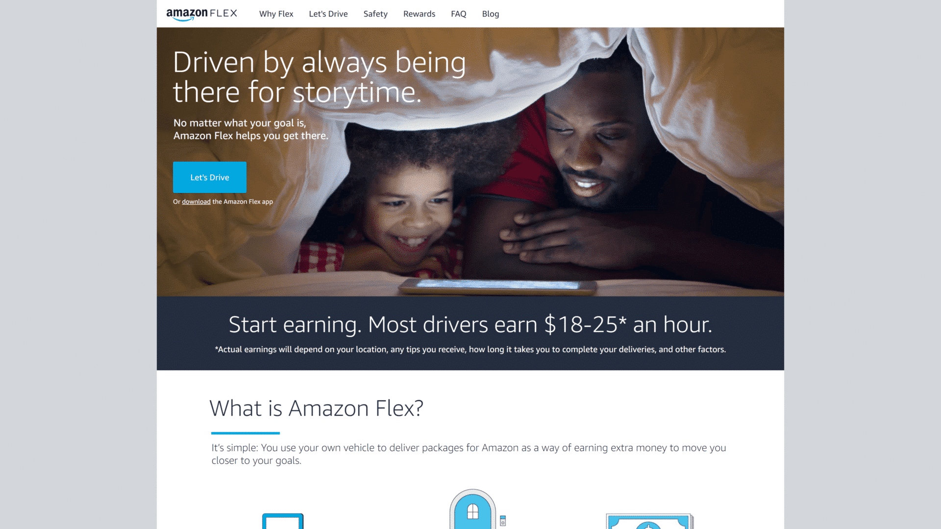 screenshot of the Amazon Flex homepage