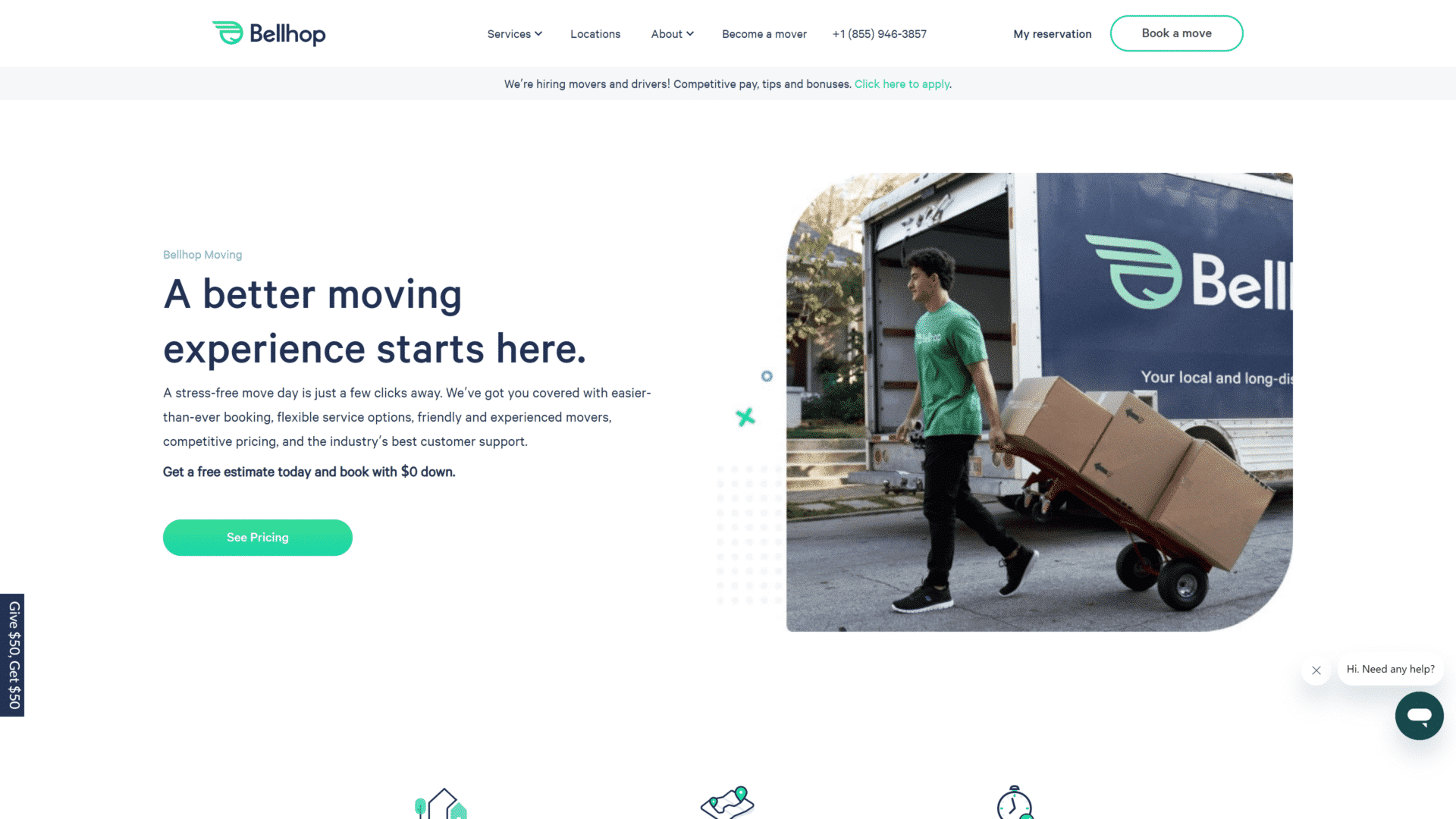 screenshot of the Bellhop homepage