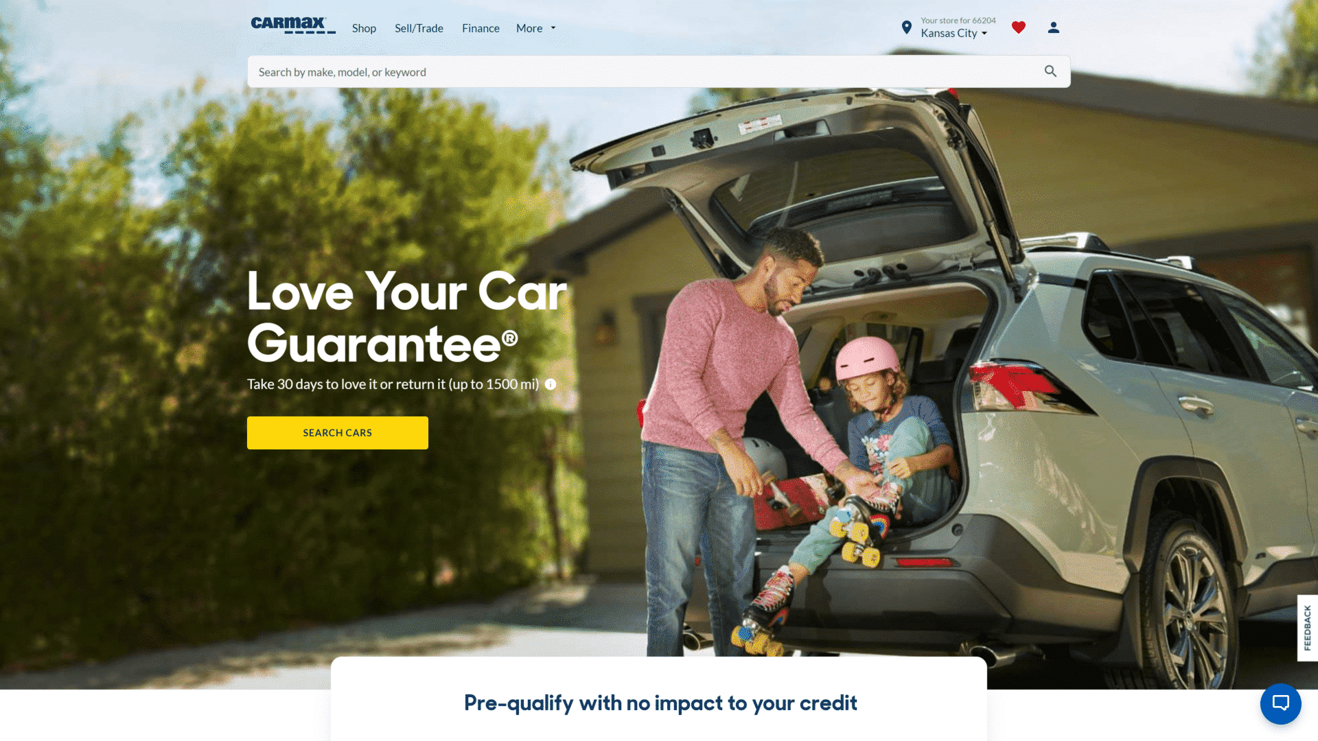 screenshot of the carmax homepage