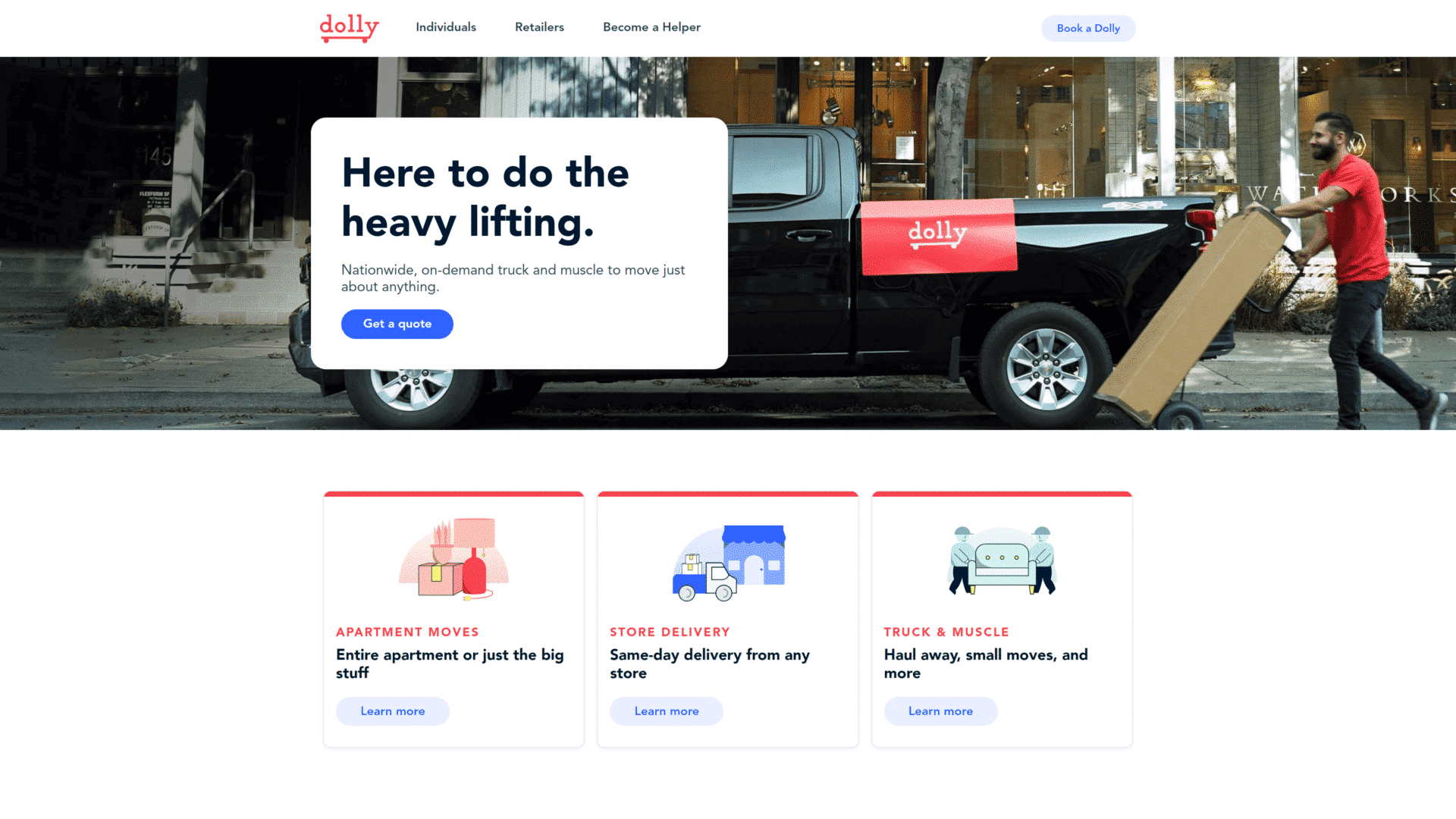 screenshot to the dolly homepage