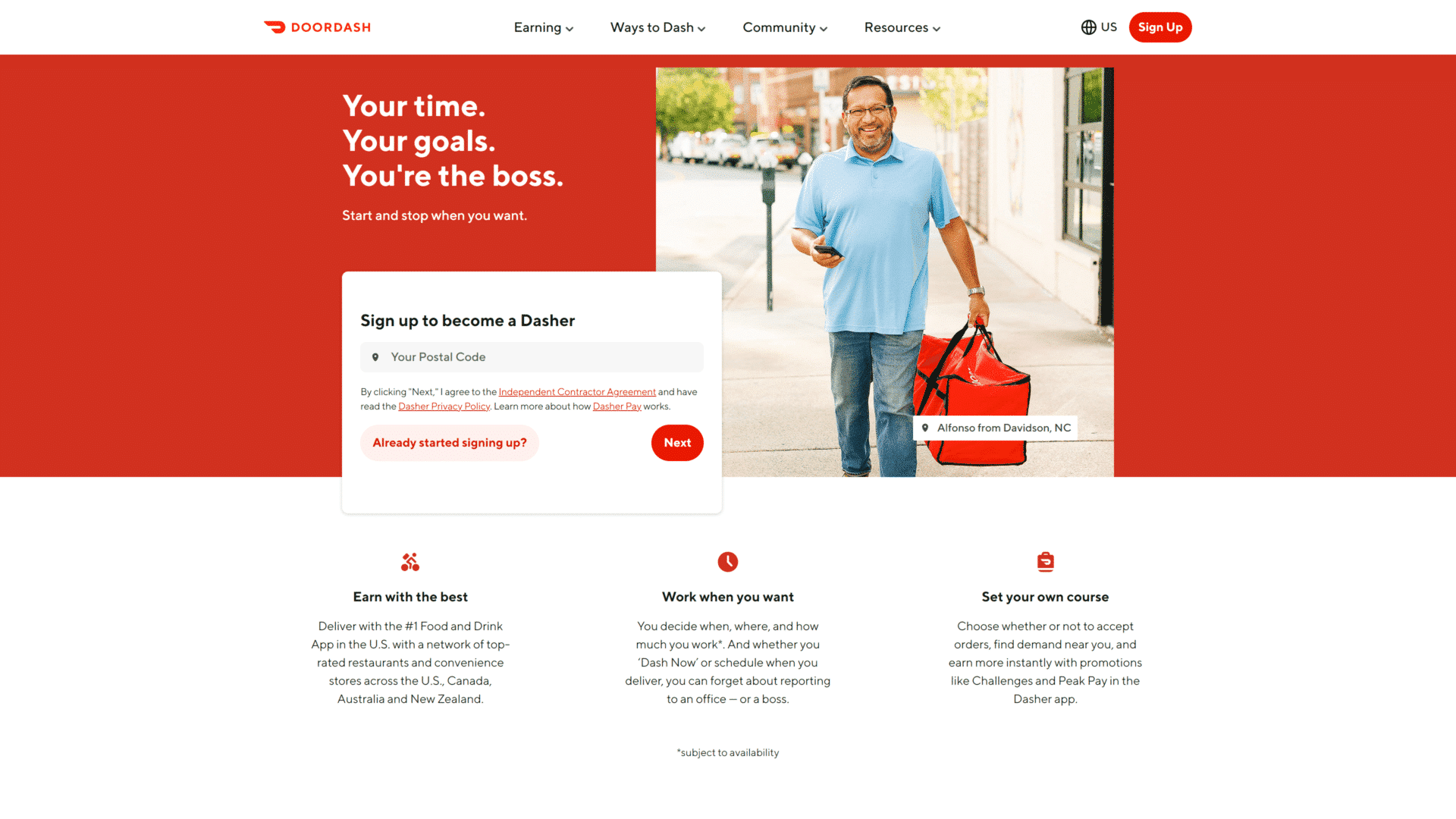 screenshot of the DoorDash homepage
