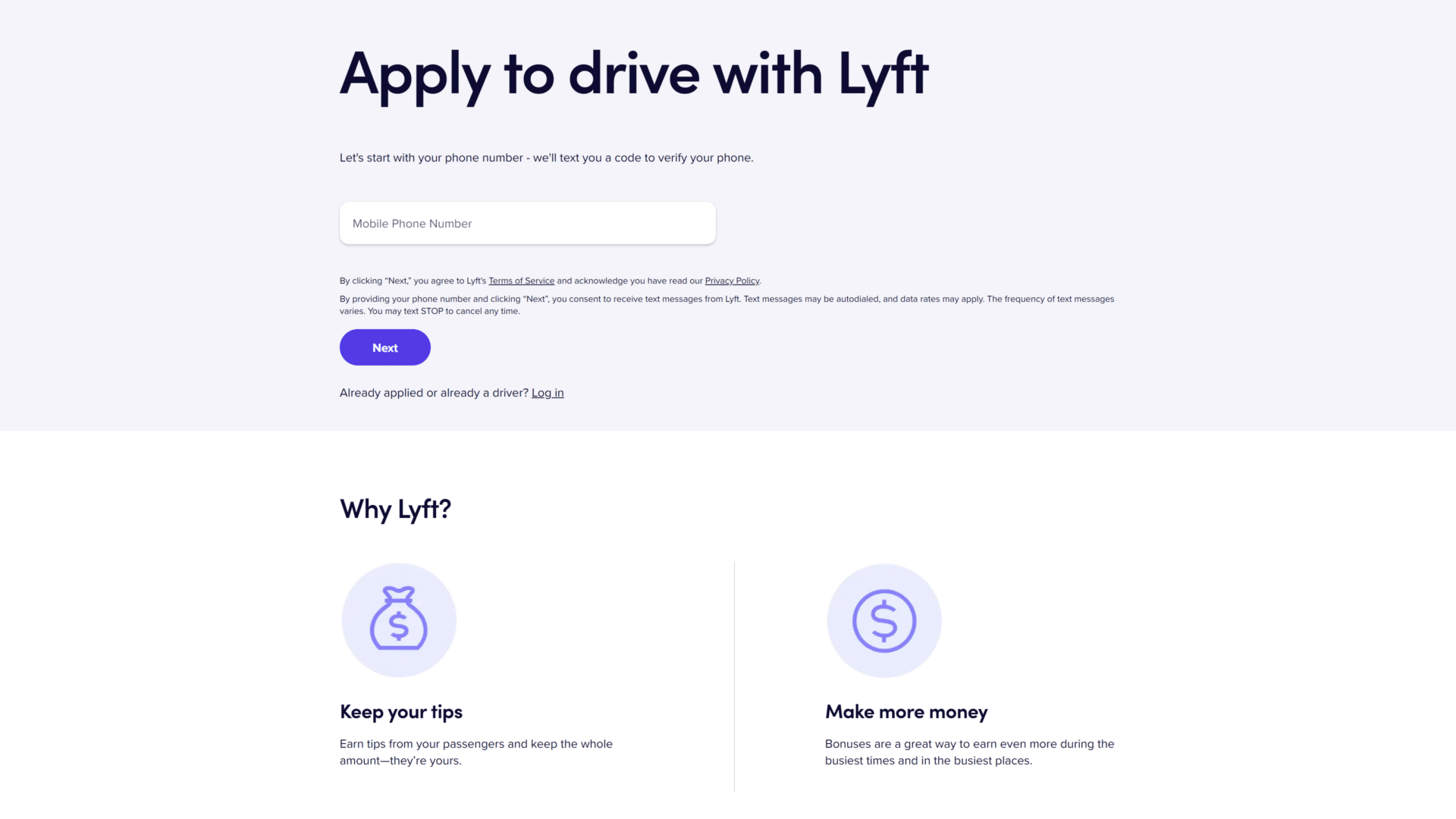 screenshot of the Lyft homepage
