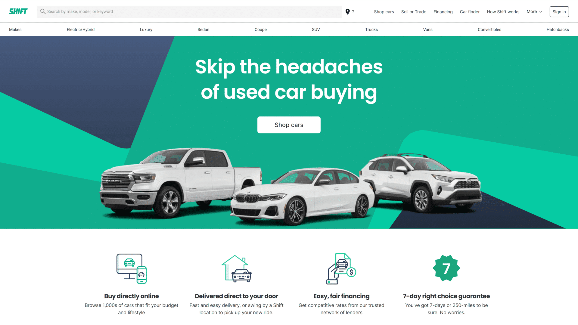 screenshot of the Shift homepage
