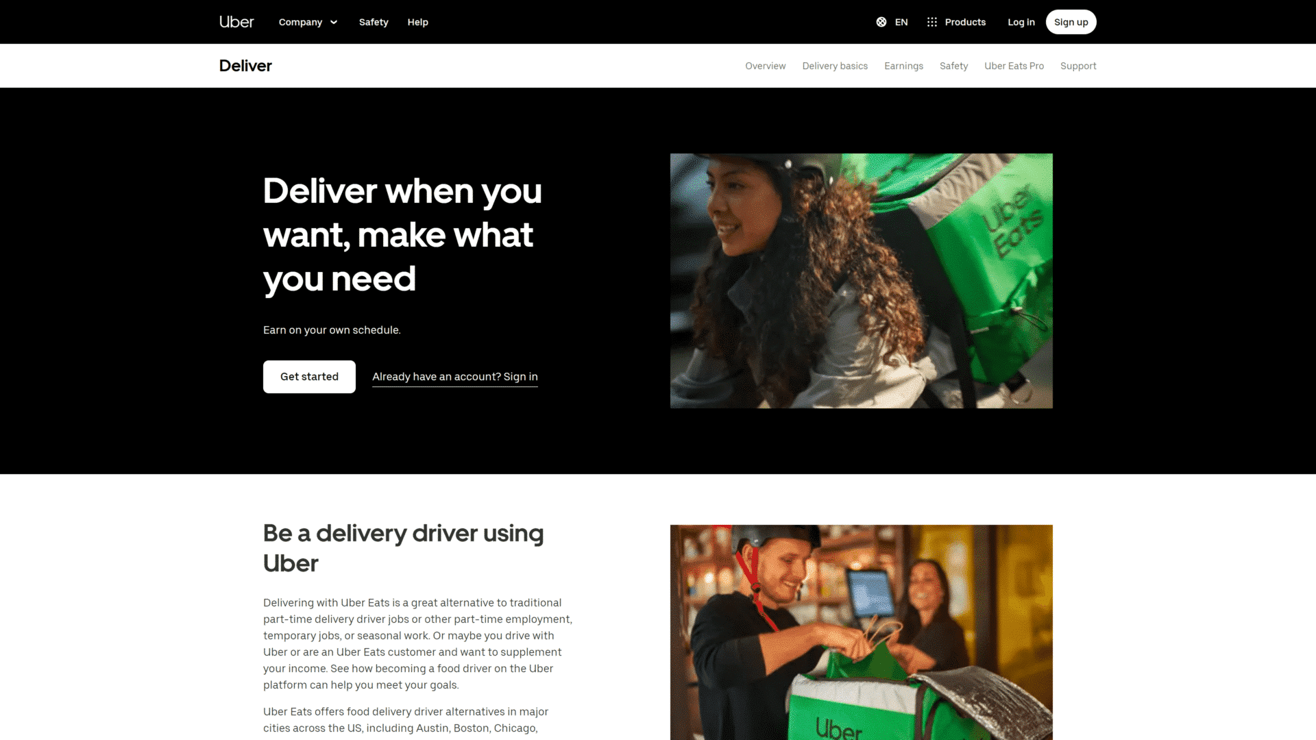 screenshot of the Uber Eats homepage