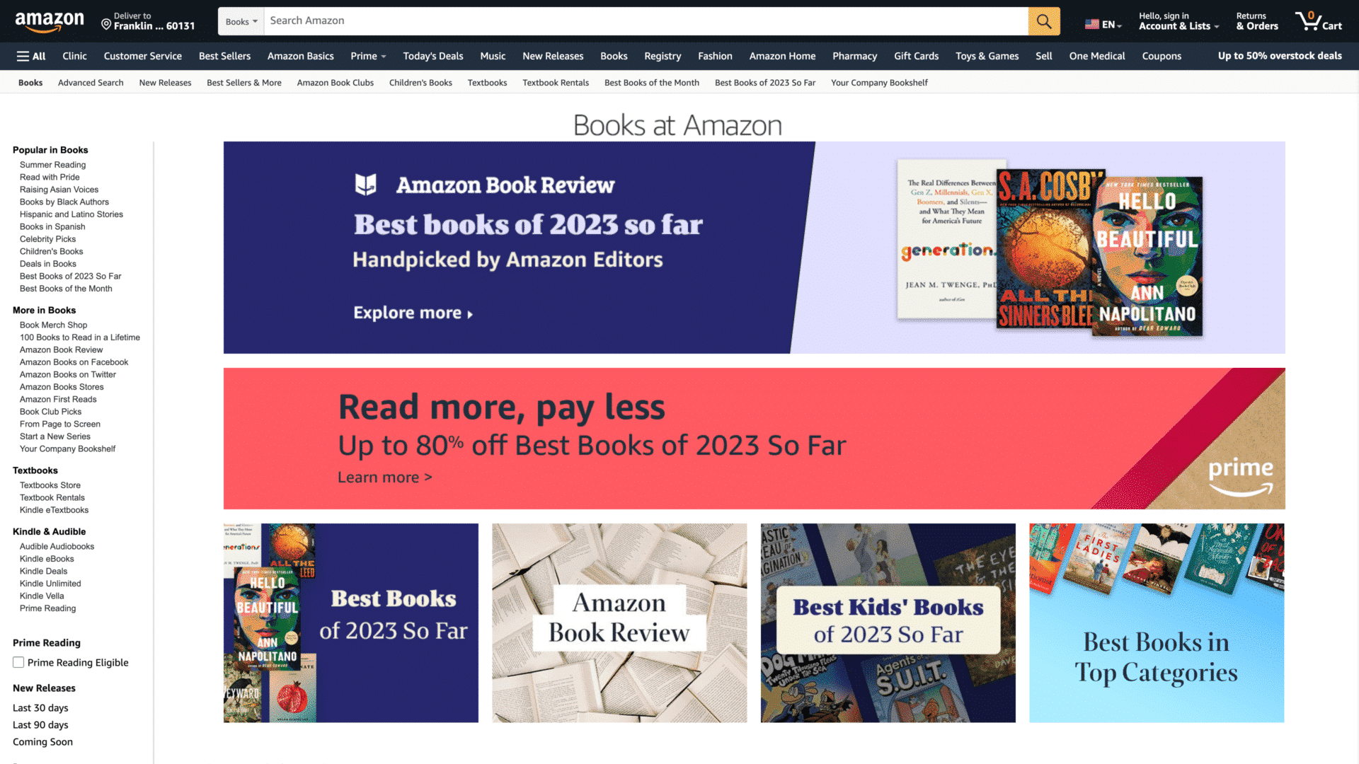 a screenshot of the amazon books homepage
