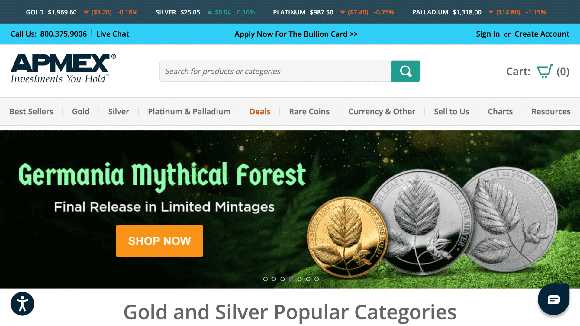 a screenshot of the apmex homepage