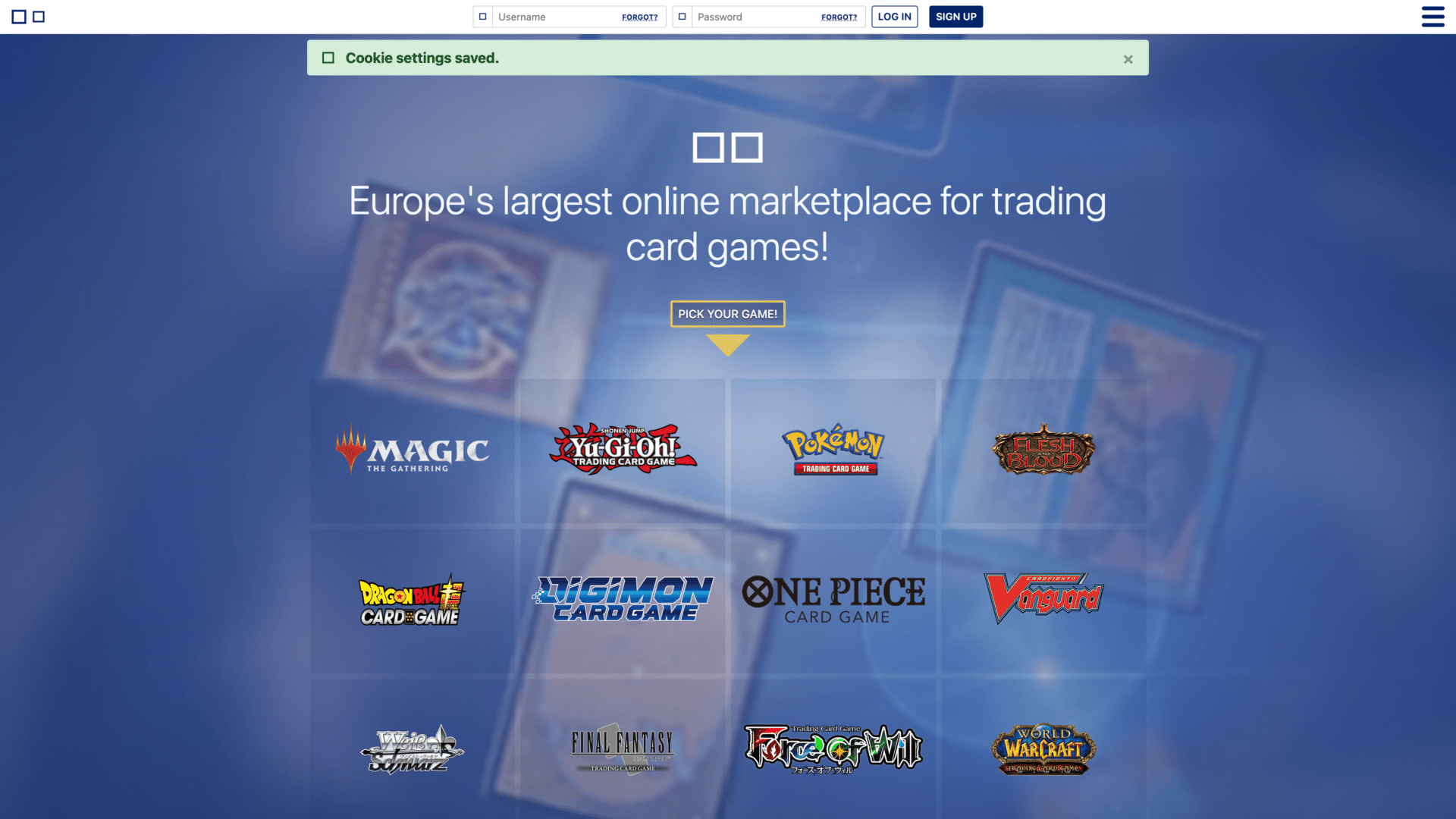 a screenshot of the cardmarket homepage