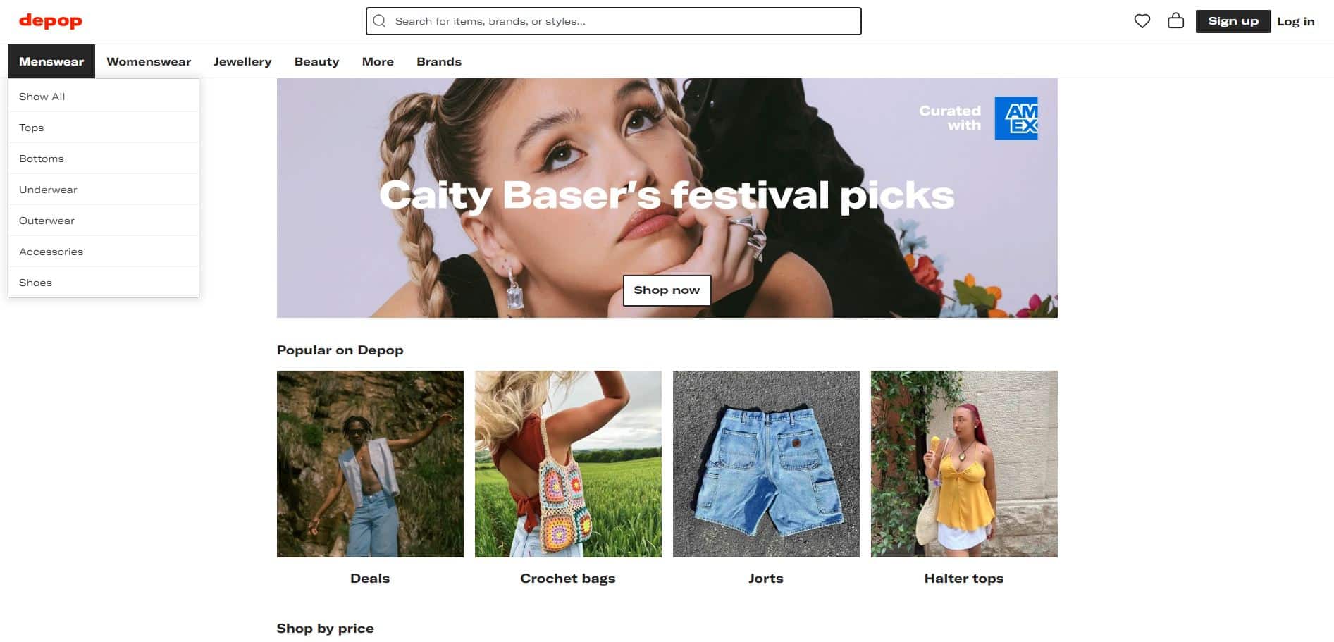 screenshot of the depop homepage