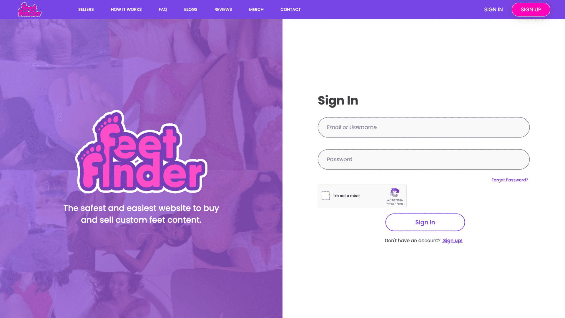 a screenshot of the
feetfinder homepage