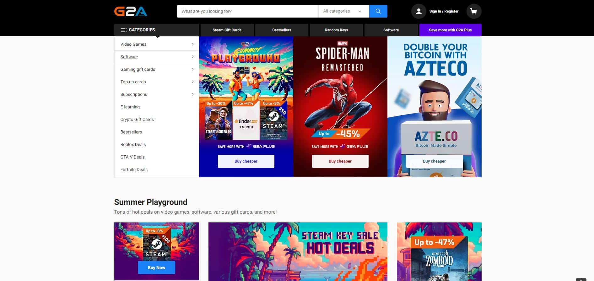 screenshot of the g2a homepage - header graphic for the post about "is g2a legit" on gigworker.com