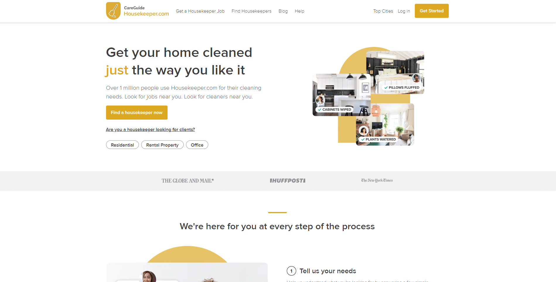 screenshot fo the housekeeper.com homepage - image within cleaning jobs post on gigworker.com