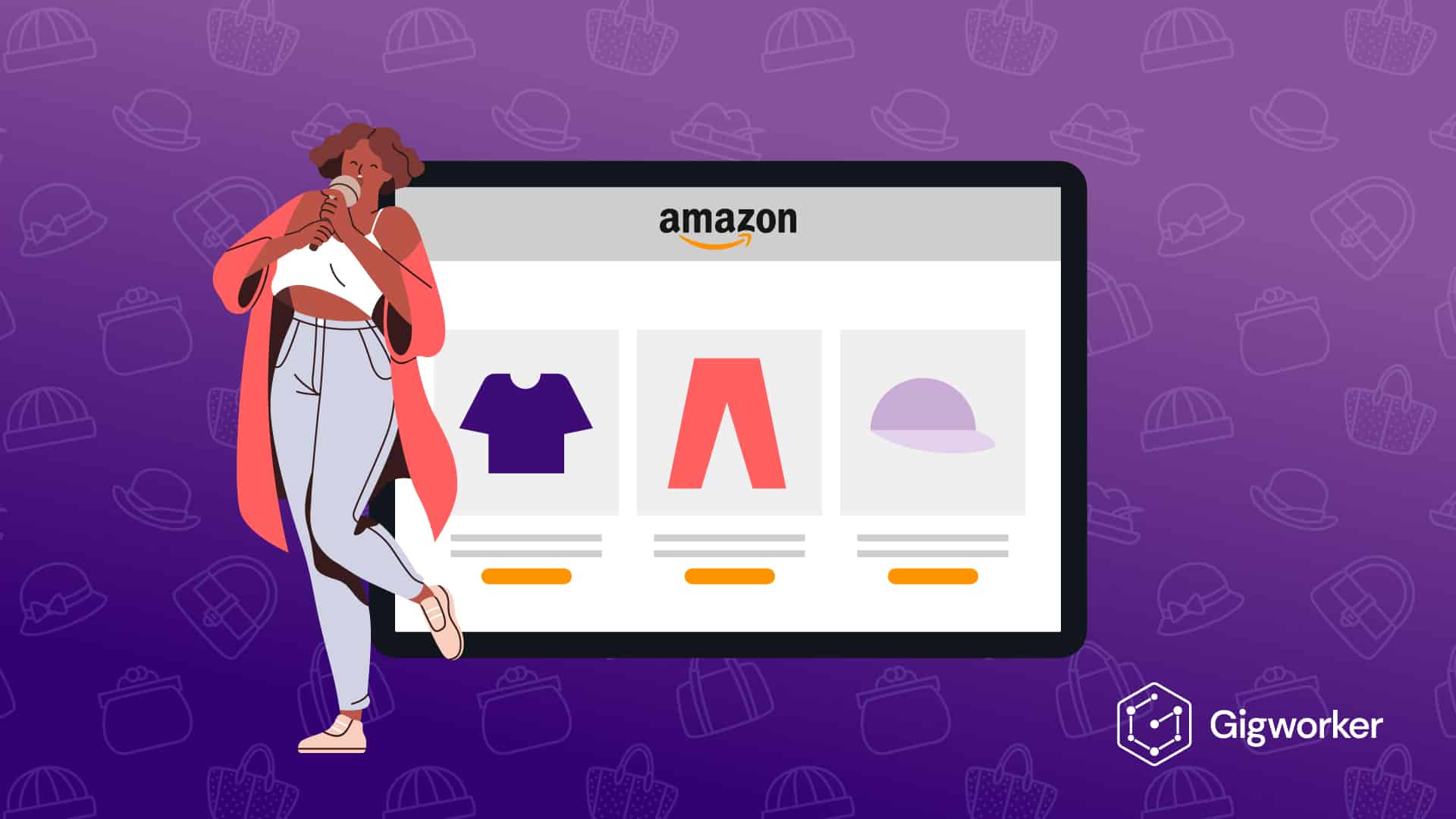 vector graphic showing an illustration of an influencer advertising Amazon products to show how to become amazon influencer
