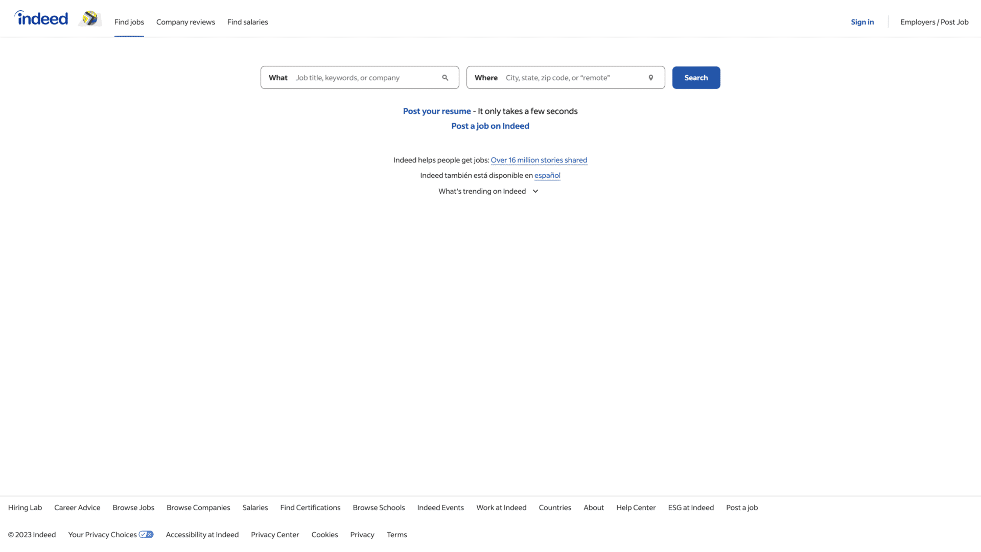 a screenshot of the Indeed homepage