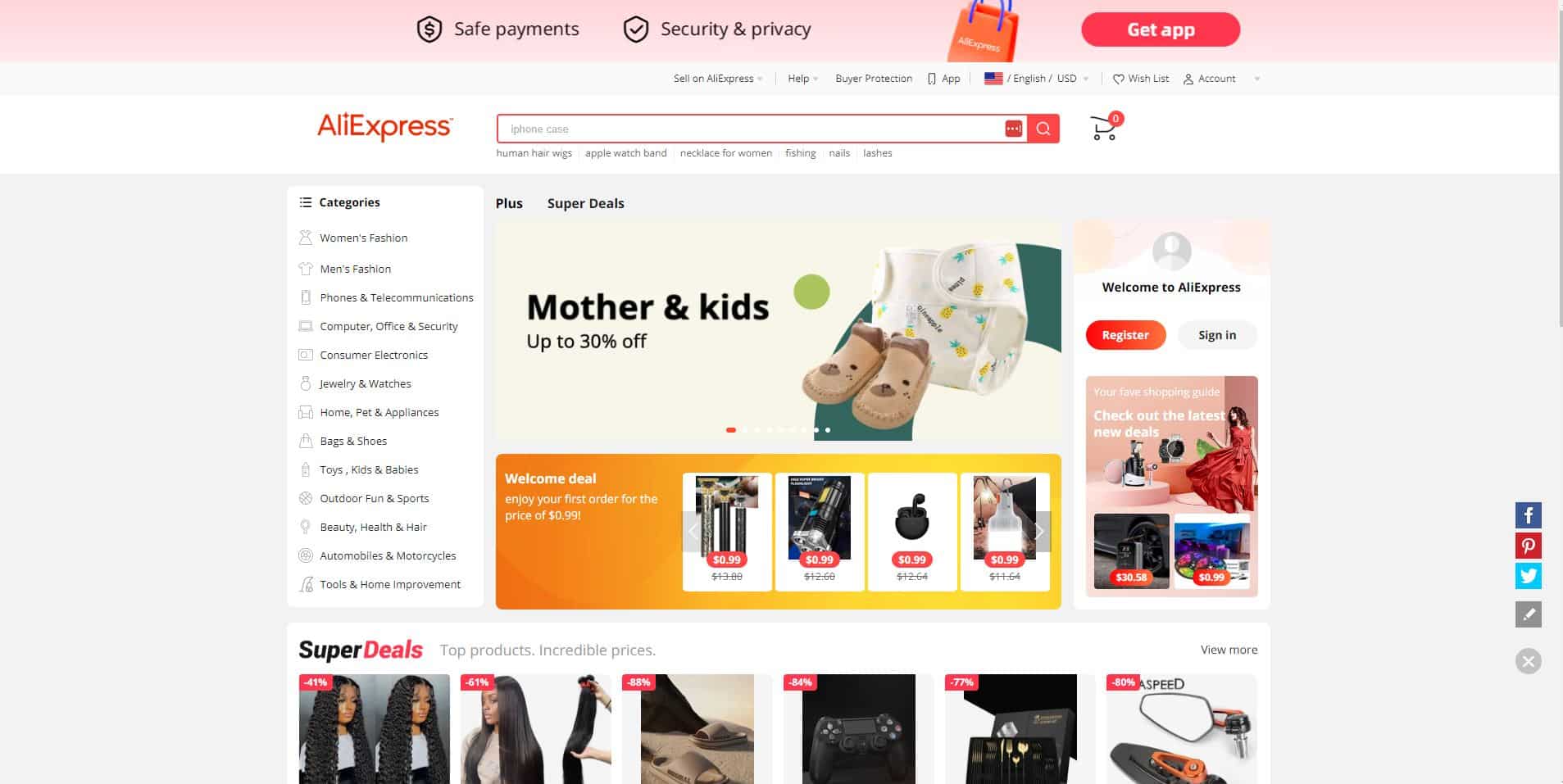 screenshot of the AliExpress homepage - header graphic for the post about "is AliExpress legit" on gigworker.com