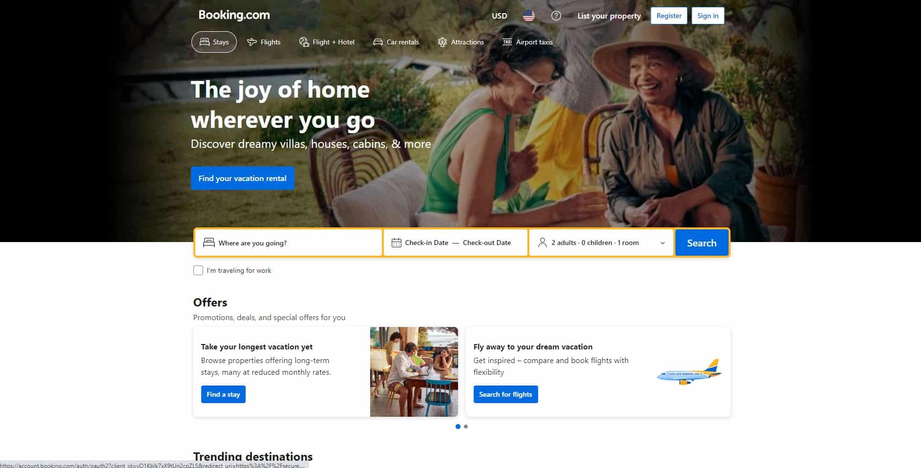 screenshot of the Booking.com homepage - header graphic for the post about "is Booking.com legit" on gigworker.com