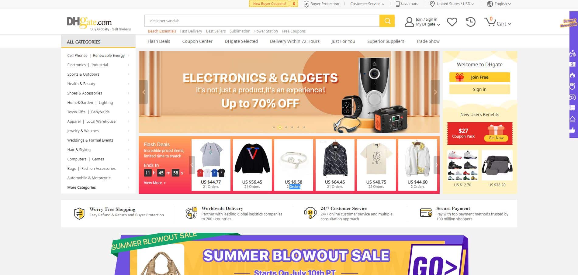 screenshot of the DHGate homepage - header graphic for the post about "is DHGate legit" on gigworker.com