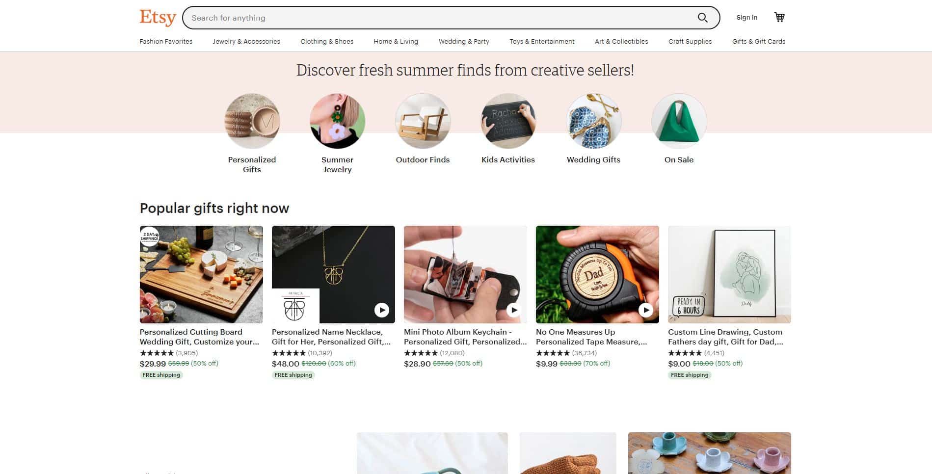 screenshot of the Etsy homepage - header graphic for the post about "is Etsy legit" on gigworker.com