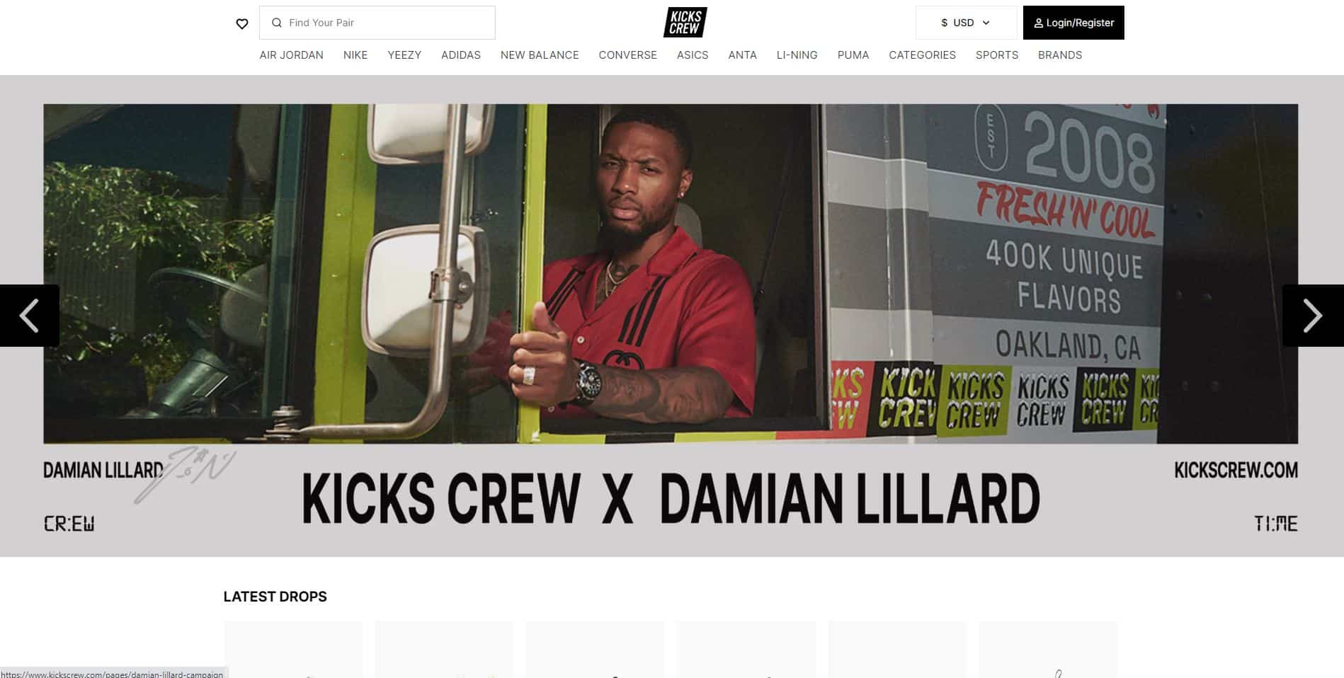 screenshot of the kicks crew homepage - header graphic for the post about "is kicks crew legit" on gigworker.com