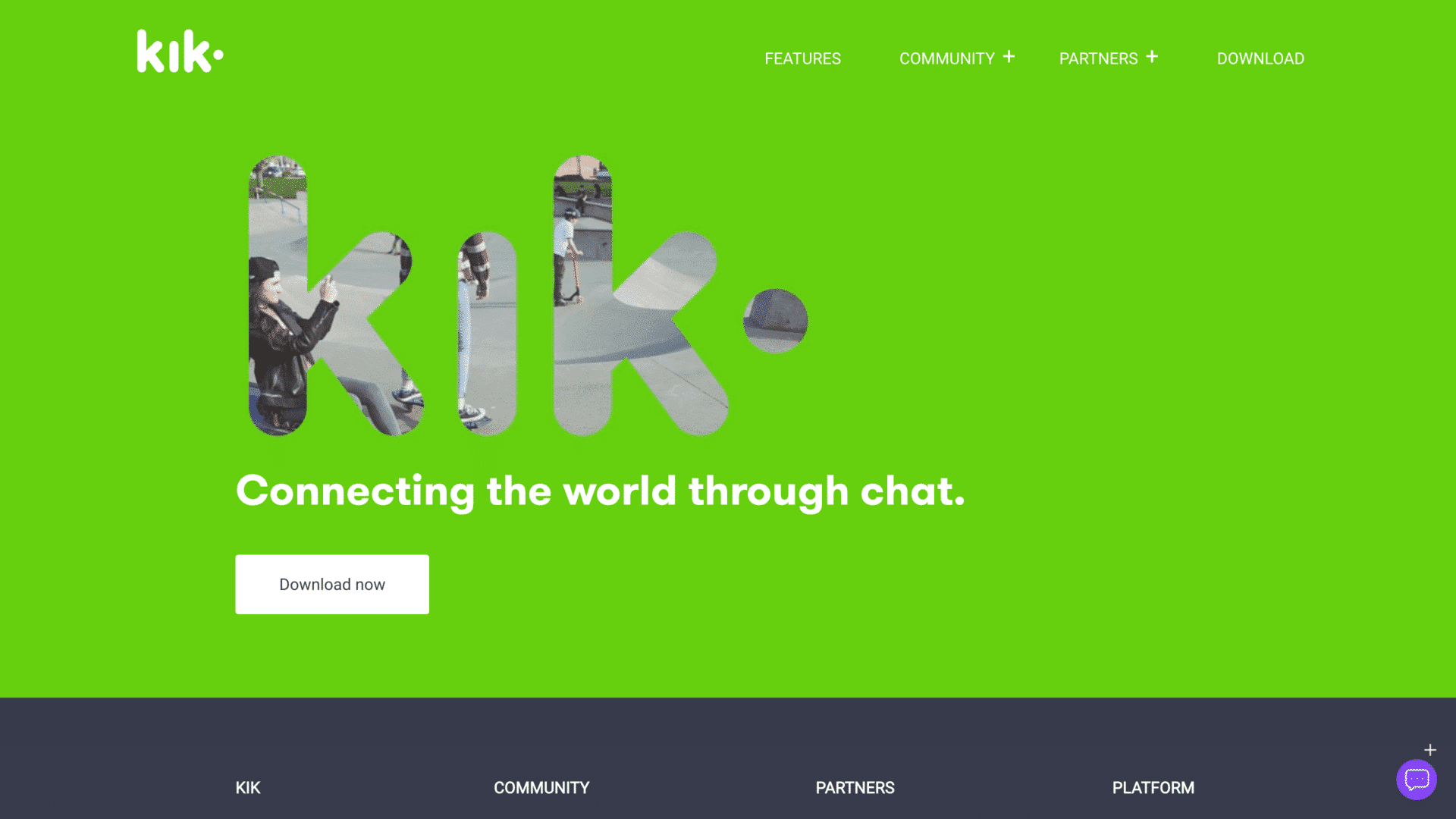 a screenshot of the kik homepage