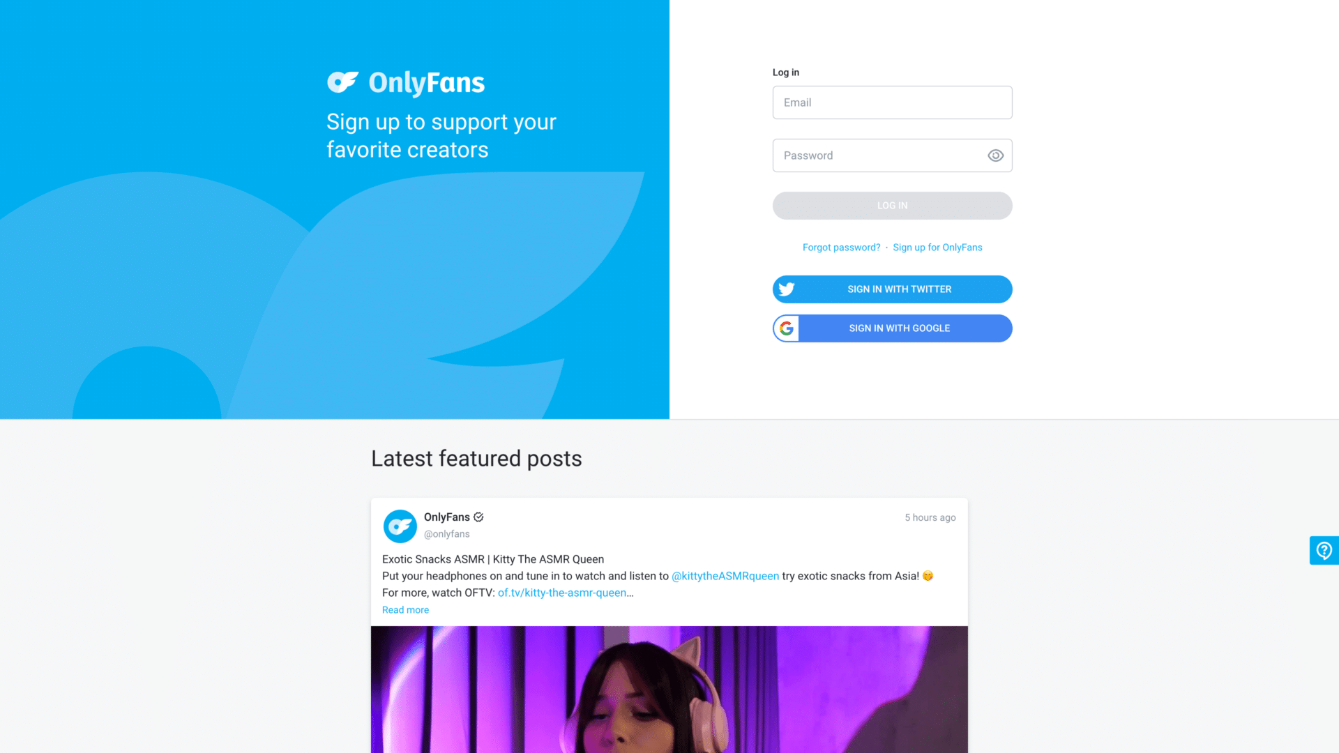a screenshot of the onlyfans homepage