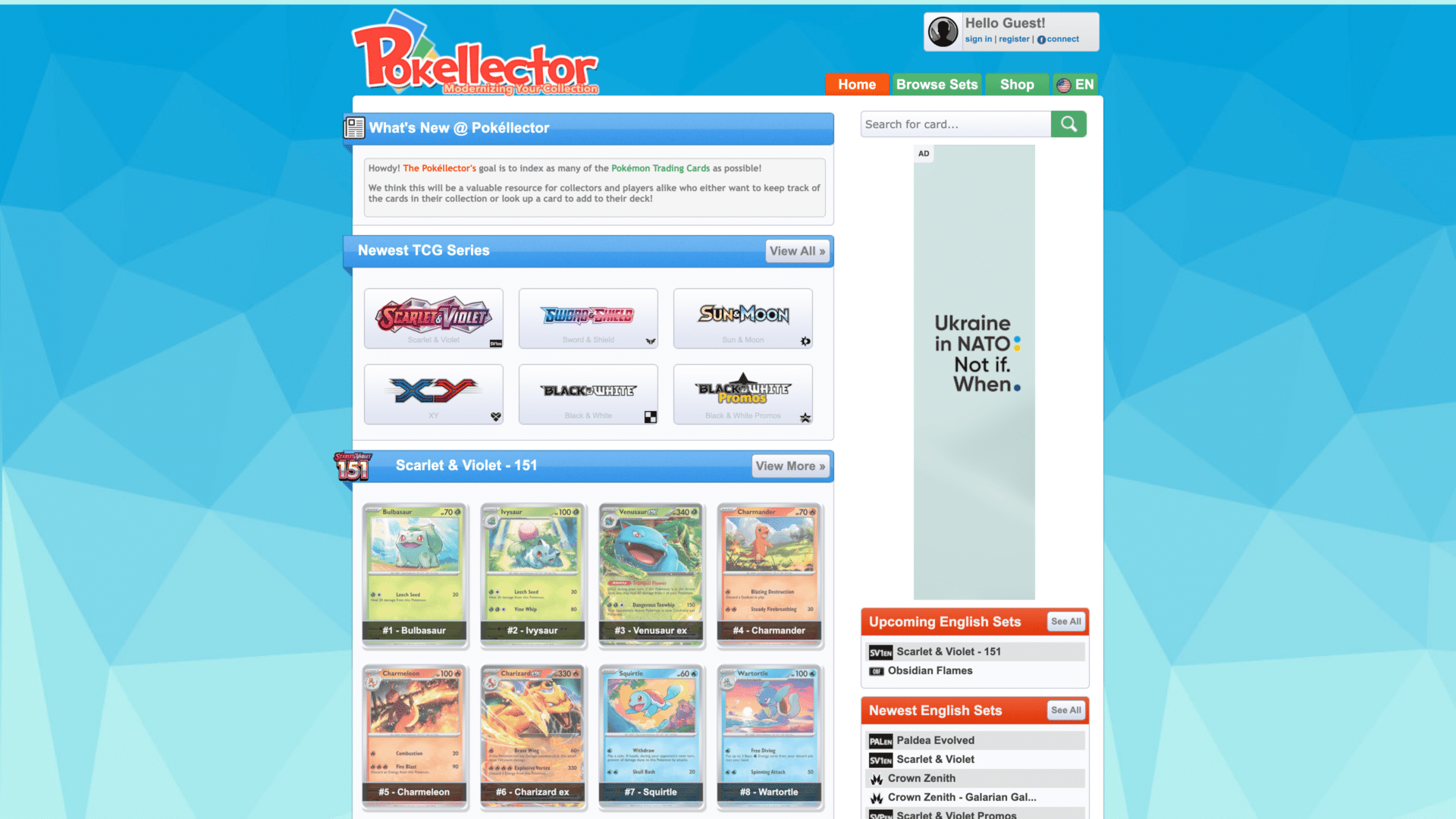 a screenshot of the pokellector homepage
