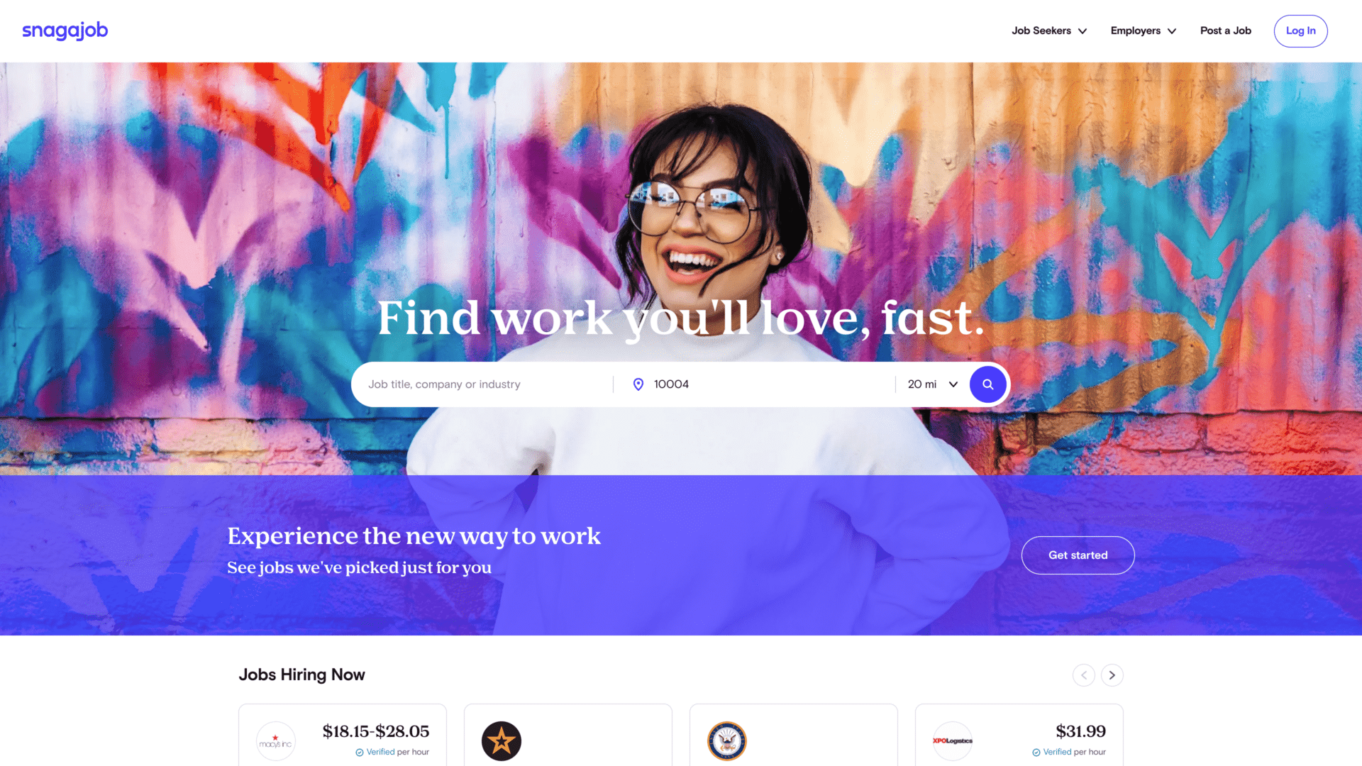 a screenshot of the snagajob homepage