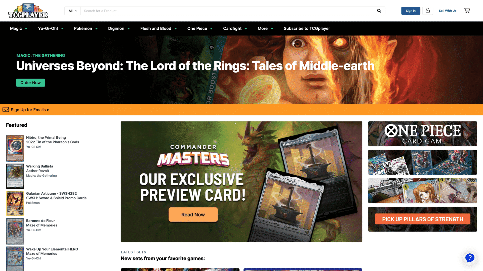 a screenshot of the tcgplayer homepage