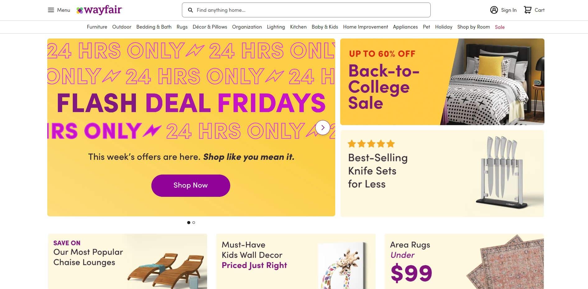 screenshot of the Wayfair homepage - header graphic for the "is Wayfair legit" post on gigworker.com