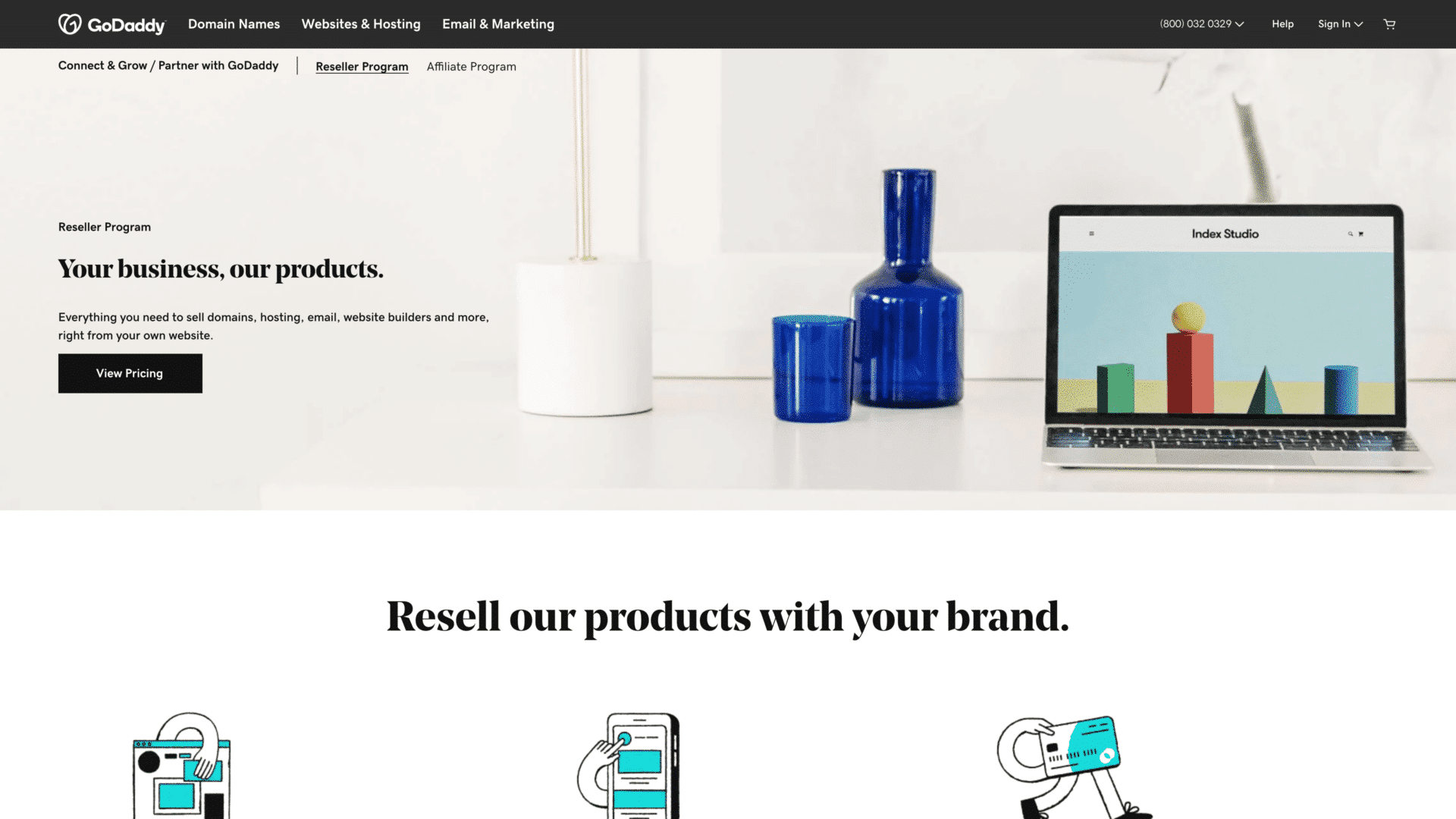 a screenshot of the Godaddy reseller homepage